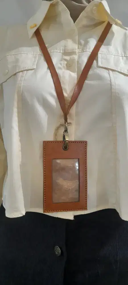 ID Card Lanyard Name Tag Kulit Sapi Asli