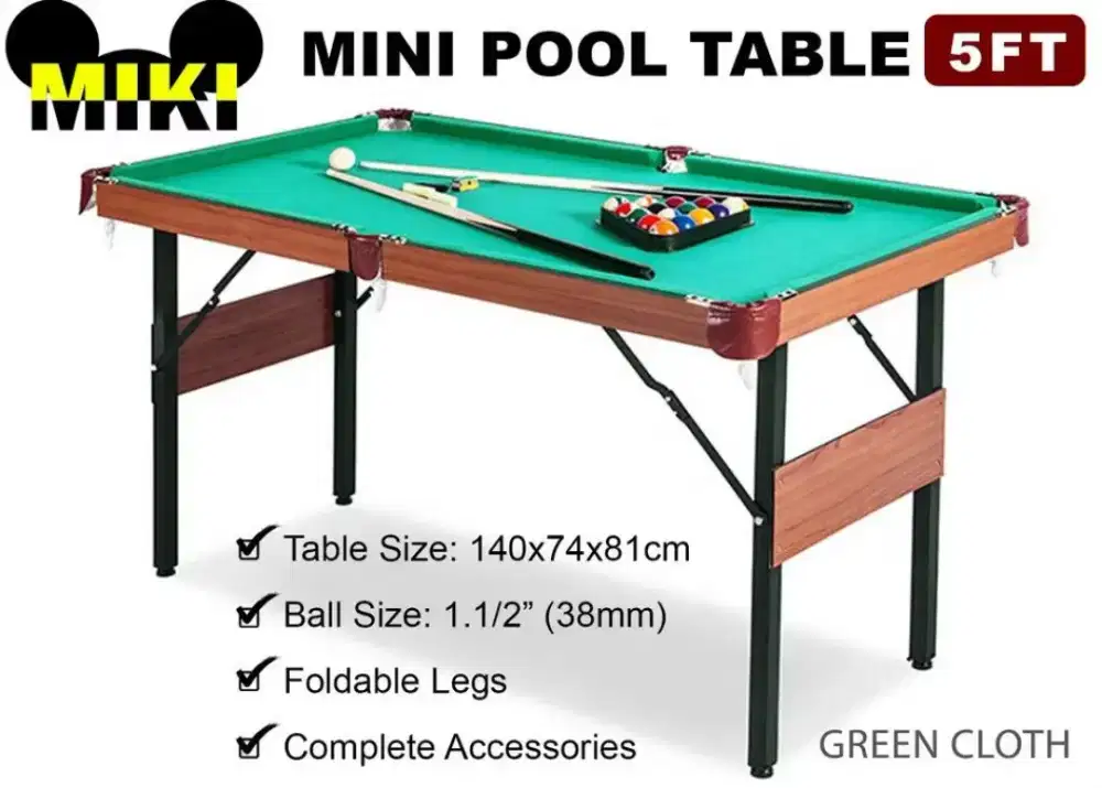 Meja Billiard MDF 5FT Foldable leg kaki lipat