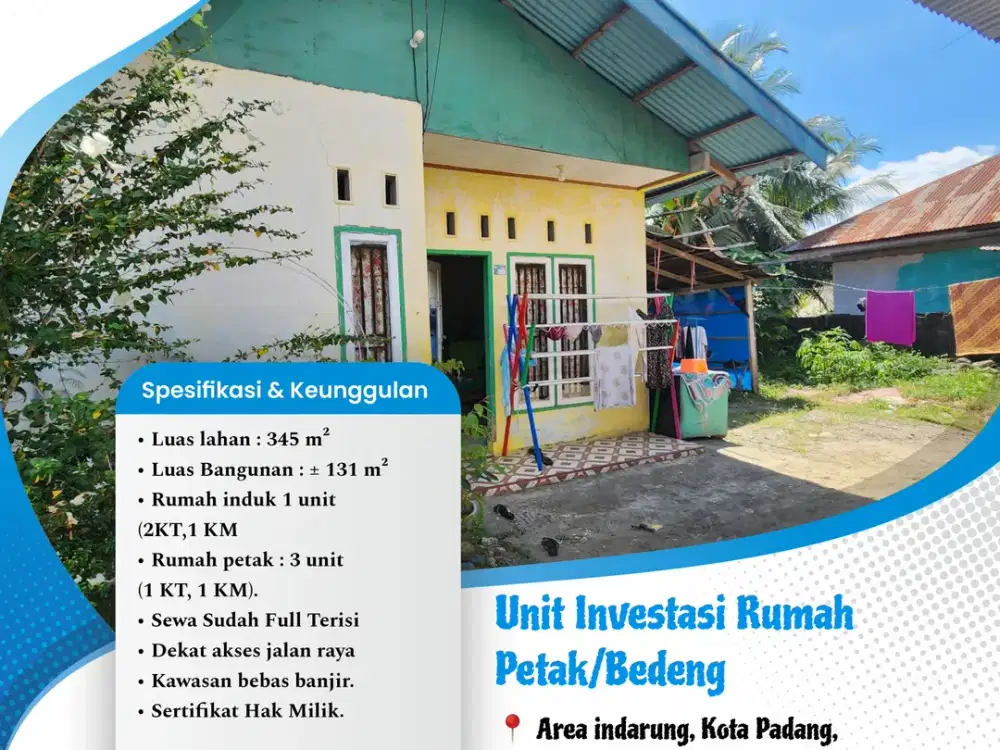 Jual rumah petak /bedeng full terisi di indarung