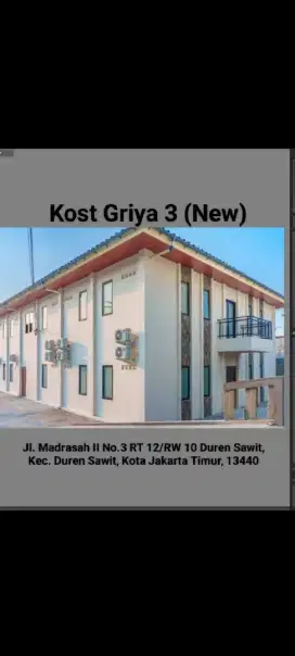 KOS BARU FASILITAS KOMPLIT HARGA TERJANGKAU JAKTIM GRIYA 3 (BARU)