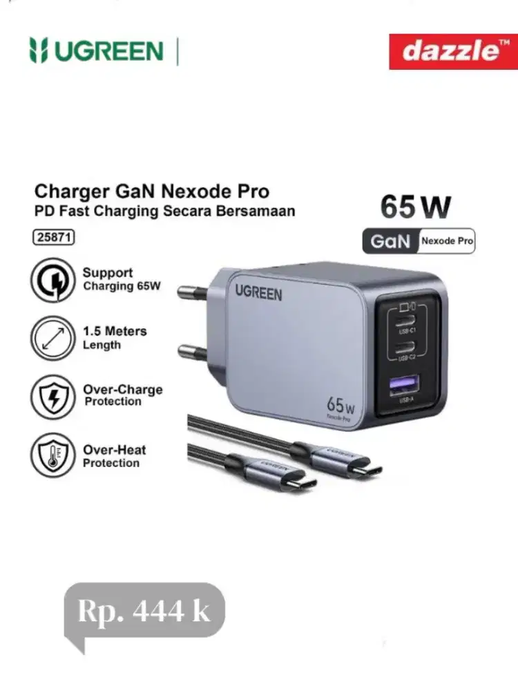 Ugreen set charger 65watt 3-port fast charging with cable USB C to C