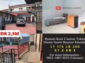 Rumah Kost 2 lantai 8 Kamar Token 2 mobil Duren Sawit Buaran Klender
