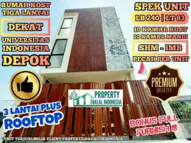 Jual Rumah Kost UI Depok Bonus Full Furnish - 3 LT 10 KT 10 KM SHM IMB