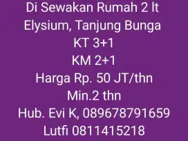 Disewakan Rumah 2 lt di Komp. Elysium Tjg Bunga Makassar