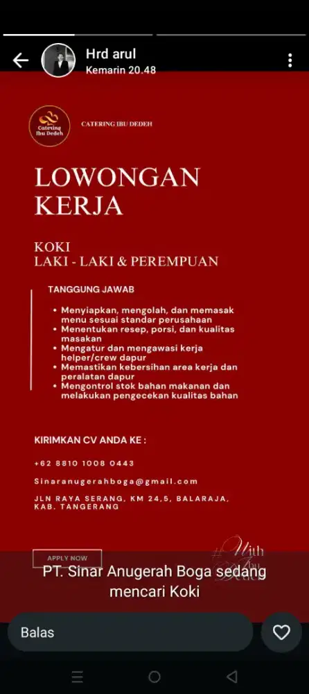 Info loker catering