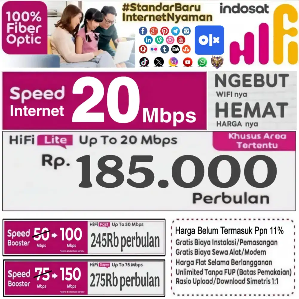 Pasang Wifi Murah Indosat HIFI Harga Flat  Selama Langganan