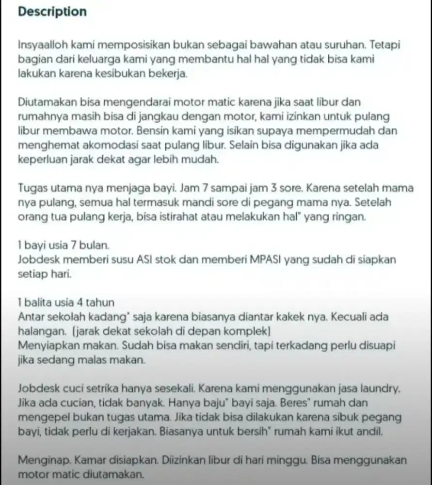 Lowongan Kerja Pengasuh Menginap