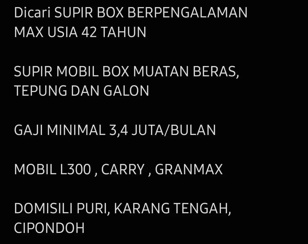 Dicari supir berpengalaman