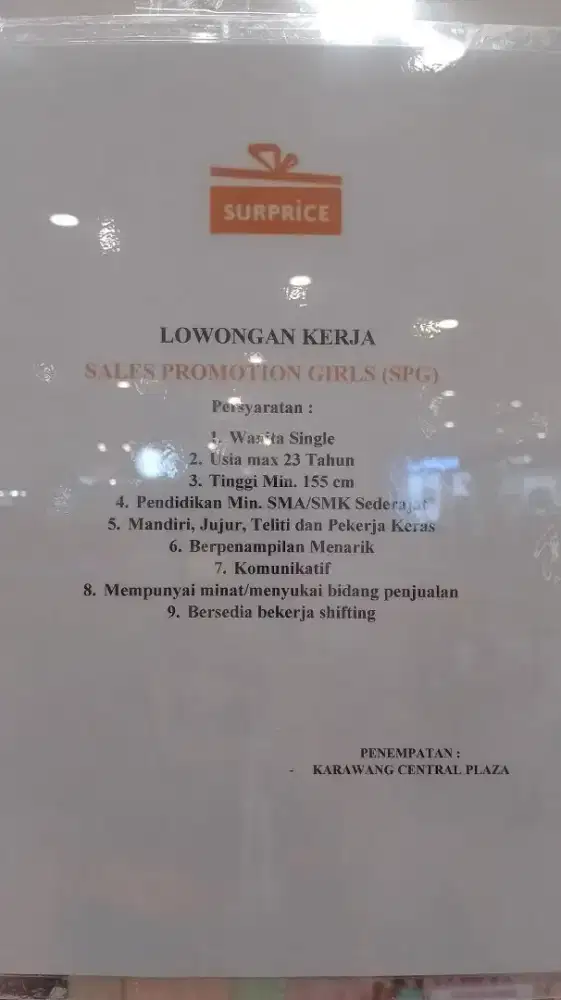 Dibutuhkan segera SPG