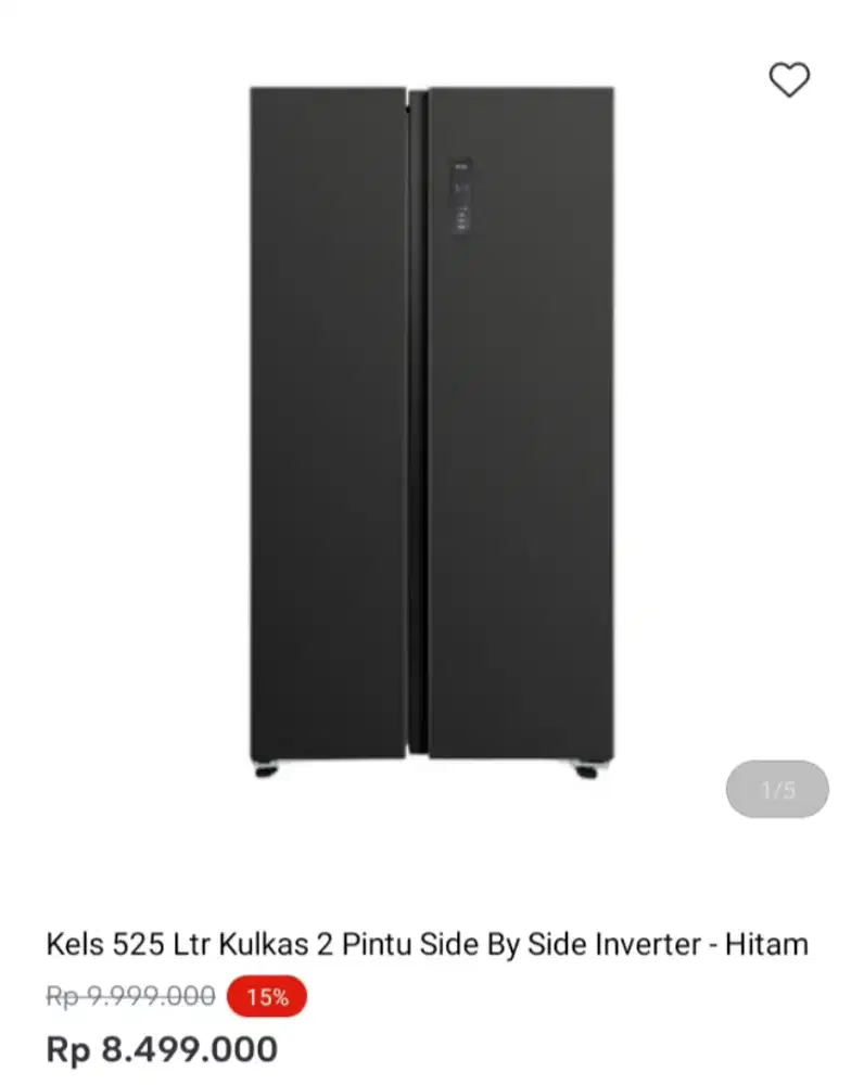 kels 525 Ltr Kulkas 2 Pintu Side By Side inverter - Hitam