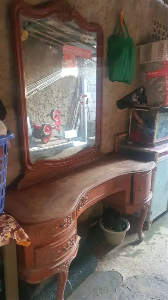 Meja rias kaca kayu jati asli