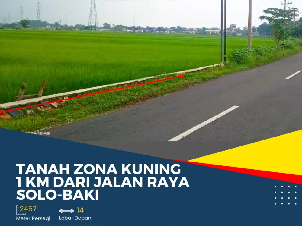 Tanah Zona Kuning 1 KM Dari Jalan Raya Solo-Baki