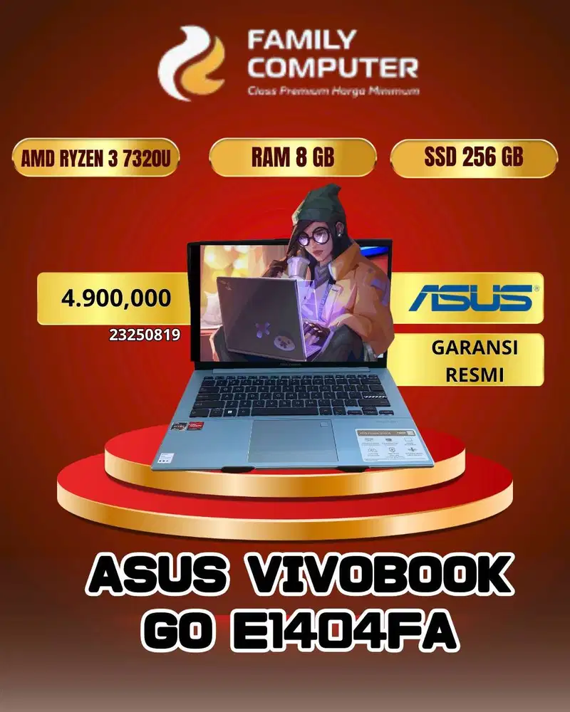 ASUS VIVOBOOK GO E1404FA RYZEN 3 7320U RAM 8GB SSD 256GB GARANSI RESMI