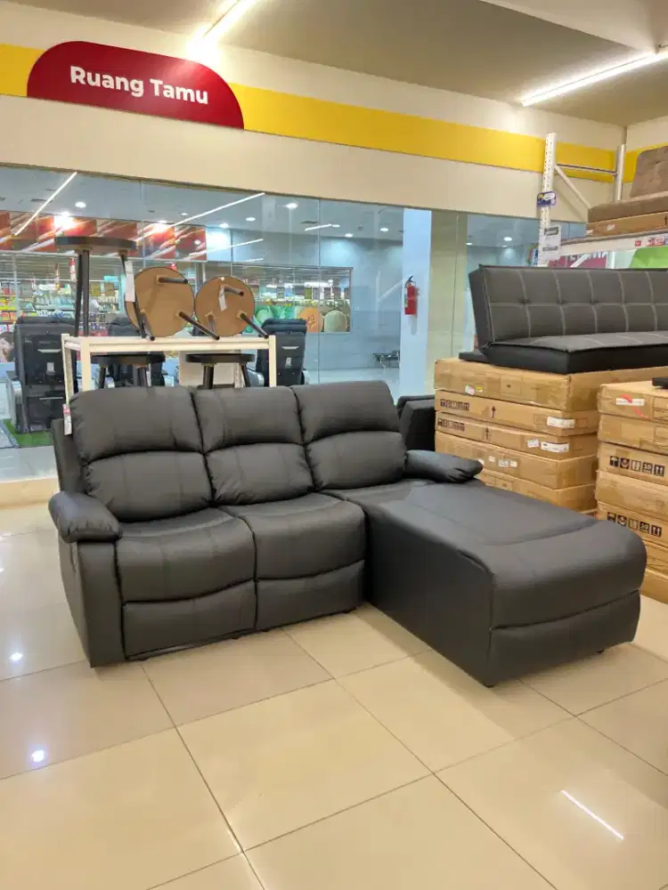 Sofa sudut recliner kulit sintesis