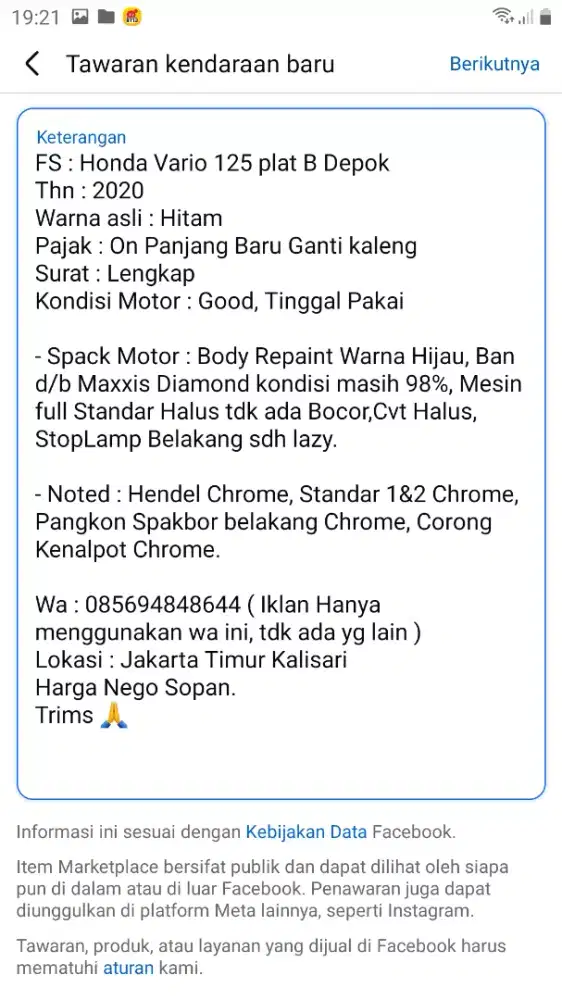 Vario 125 cbs led thn 2020 Gen : 1