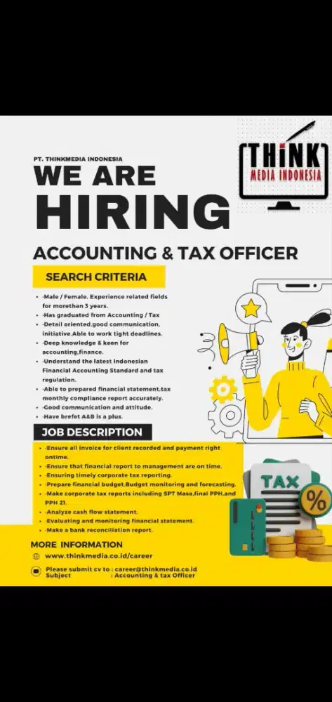 1.Accounting Tax. 2.Teknisi Laptop