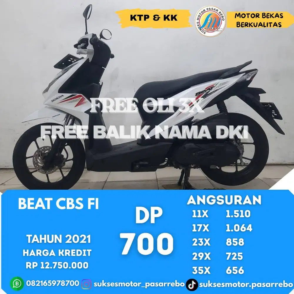 HONDA BEAT CBS FI TAHUN 2021 SIAP PAKAI, BERGARANSI, GRATIS SERVIS