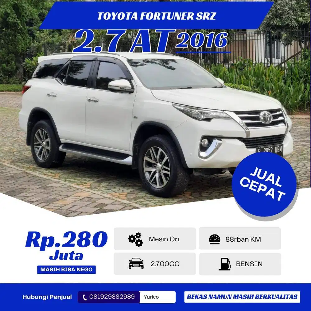 [KM 88rban] Toyota Fortuner 2.7 SRZ Bensin AT 2016