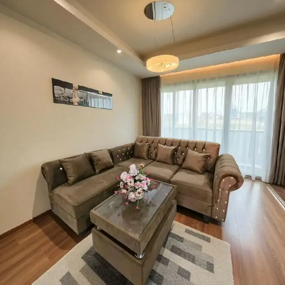 Sofa l kancing murah best seller