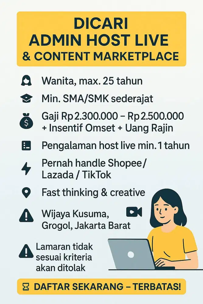 Dicari Admin Host Live & Content Marketplace