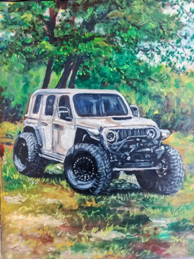 Lukisan pemandangan mobil