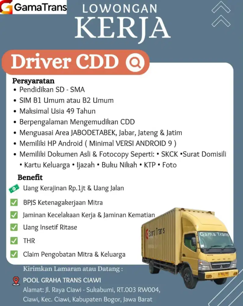 Dibutuhkan Driver Supir Truk CDD