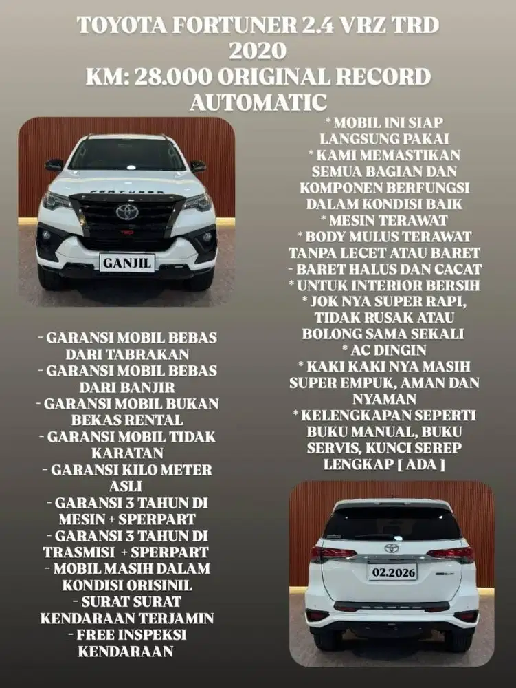 [ KM 28.000 ORIGINAL ] TOYOTA FORTUNER 2.4 VRZ TRD AT 2020