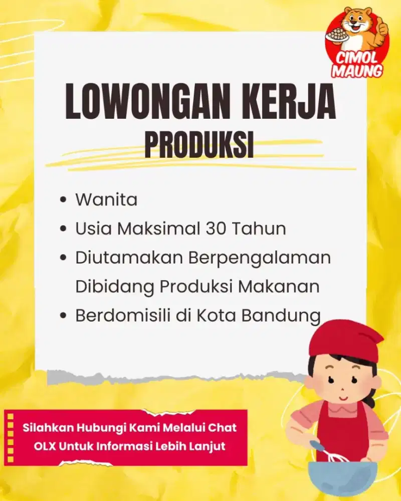 DICARI KARYAWAN PRODUKSI CIMOL