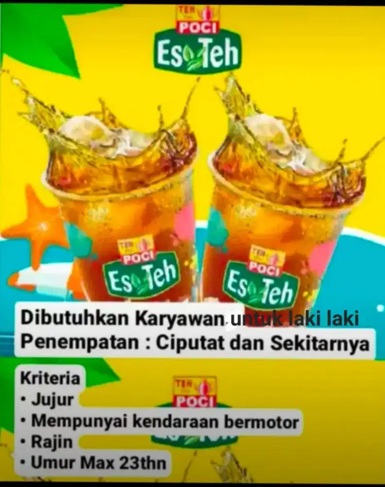 Dibutuhkan pria untuk jaga stan es teh poci