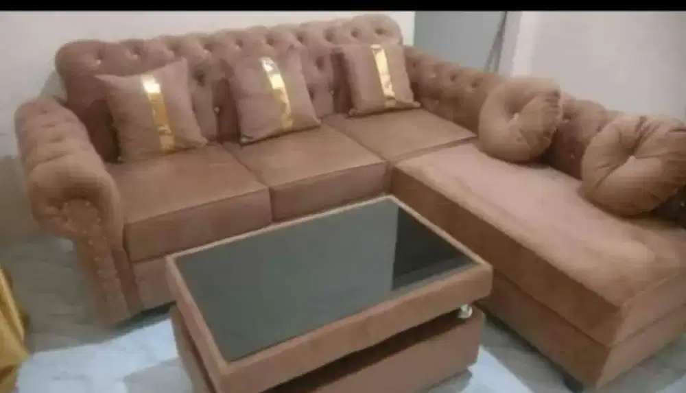 Sofa l kancing murah best seller
