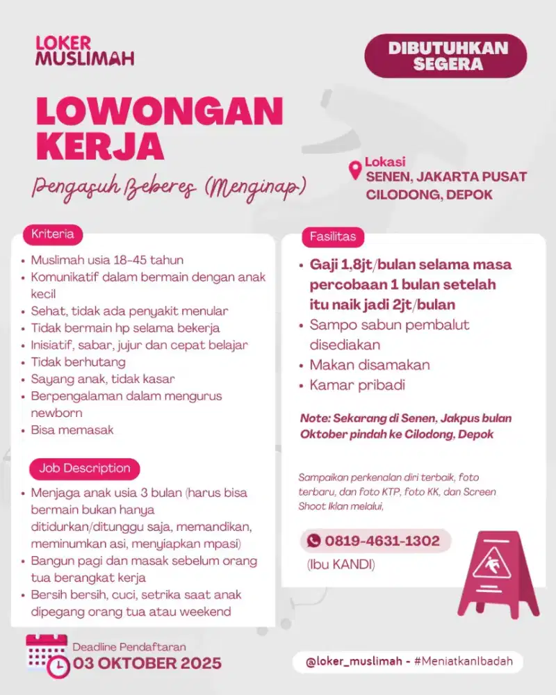 Dibutuhkan ART Momong dan Beberes