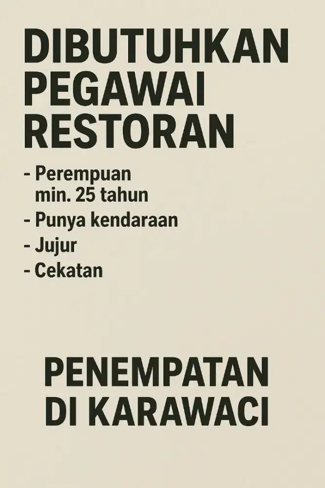 Dibutuhkan Pegawai Restoran
