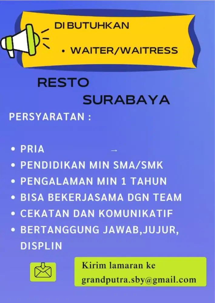 Loker waiter resto sby