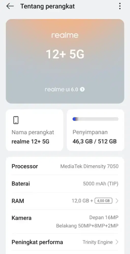 realme 12+ 5G 12+8/512gb tipe tertinggi