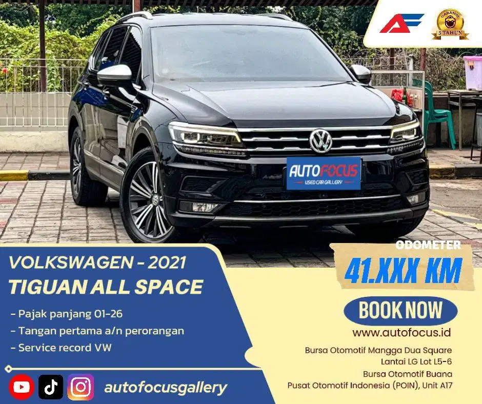 Volkswagen VW Tiguan Allspace 1.4 TSI AT 2021 Hitam Metalik Low Km