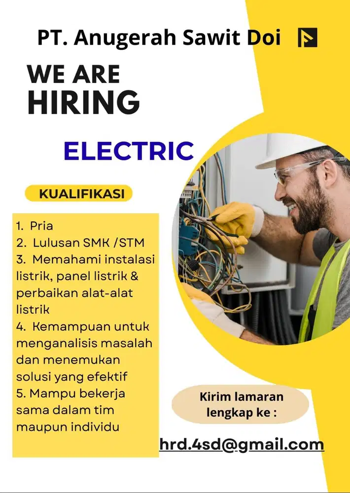 LOWONGAN KERJA ELECTRIC / LISTRIK