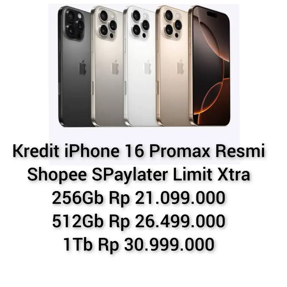 Kredit Iphone 16 Promax 256Gb/512Gb/1Tb Resmi  Free Adaptor
