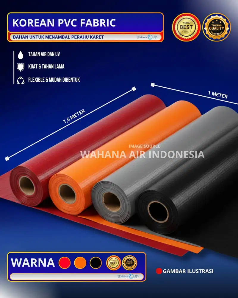 PVC FABRIC KOREA 1100gsm (0.9mm) UNTUK MENAMBAL PERAHU KARET PROFESION