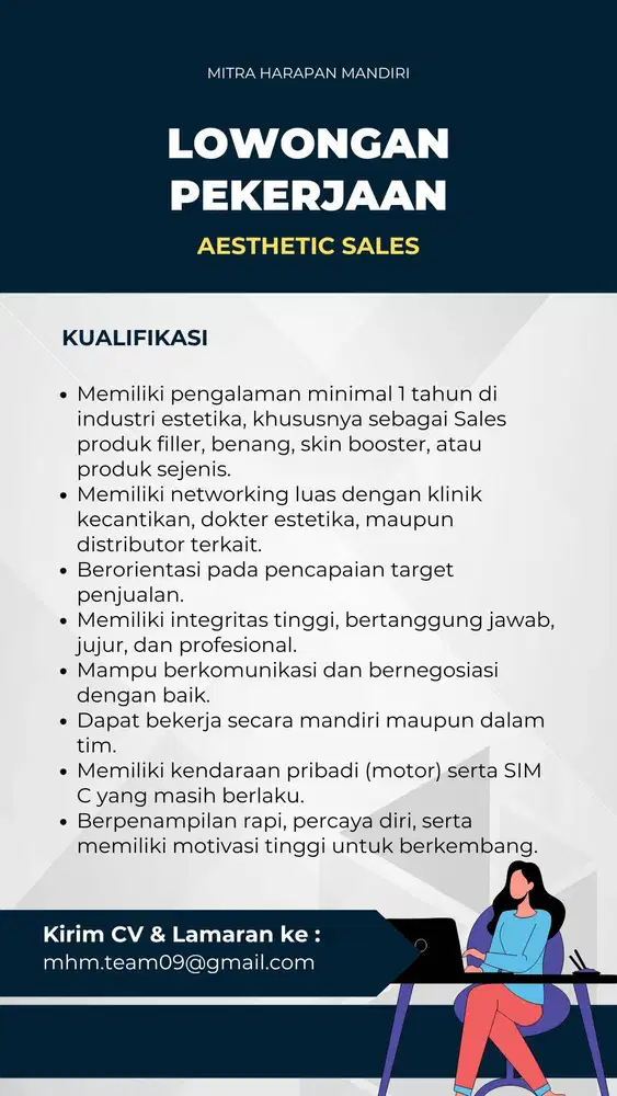LOWONGAN KERJA AESTHETIC SALES / SALES ESTETIK