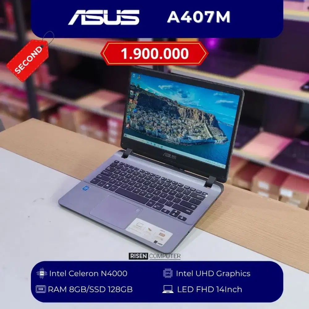 ASUS A407M Celeron N4000 HD 14inch RAM 8GB SSD 128GB Notebook Second