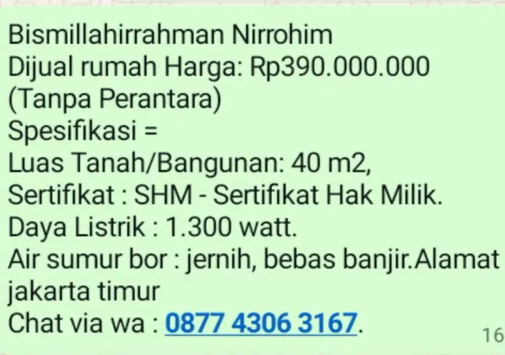 Rumah dijual ( tanpa perantara )