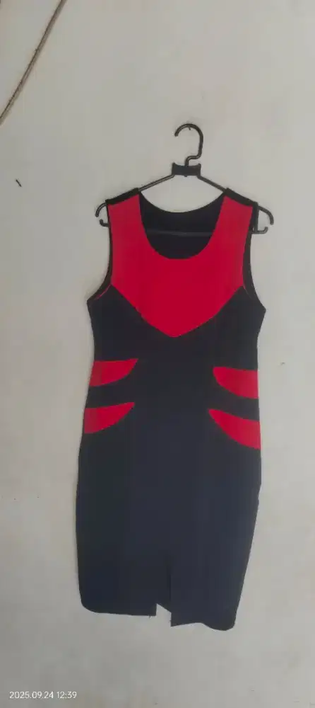 Baju dress motif merah hitam,import singapur