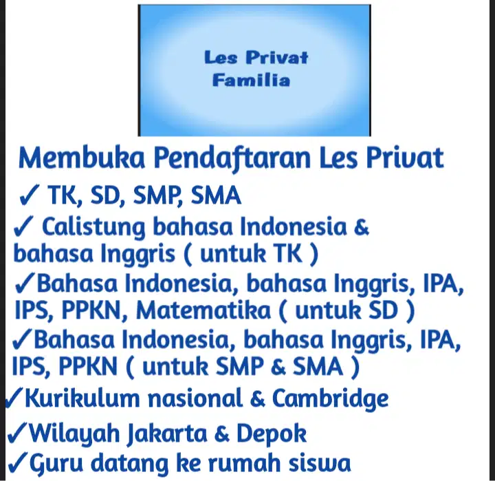 Membuka Pendaftaran Les Privat, Guru datang ke rumah siswa