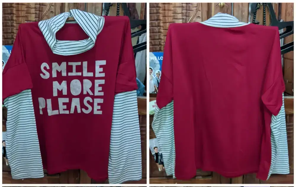 Kaos Bergaris Merah