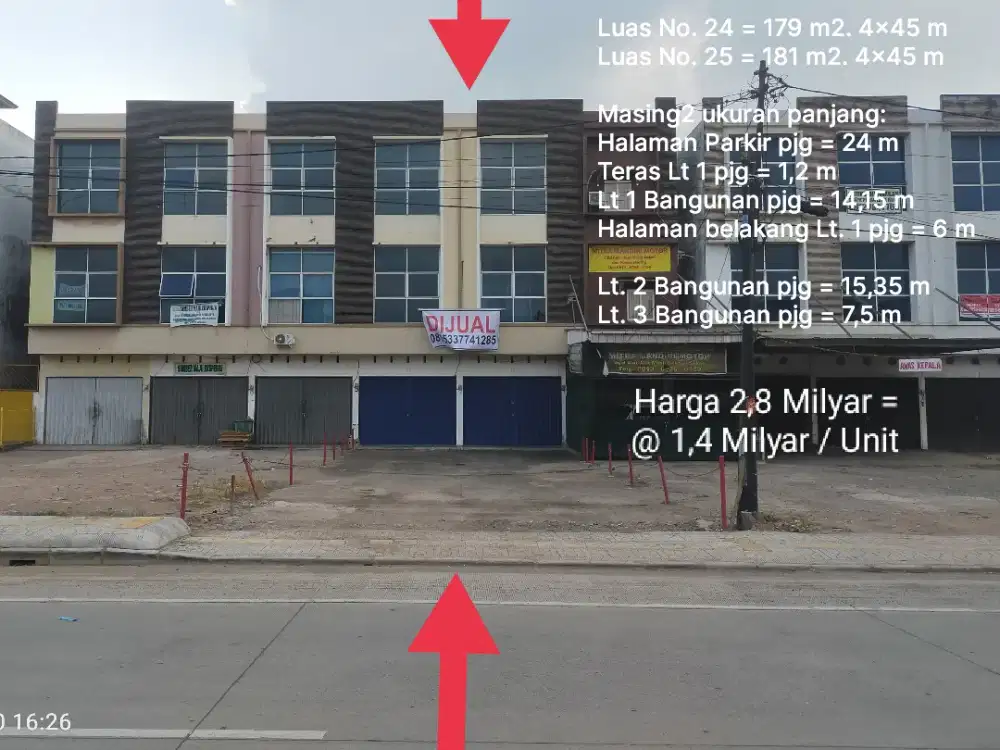 Ruko 2 unit di AAL Jl. Alang Alang Lebar 300m sblm Terminal