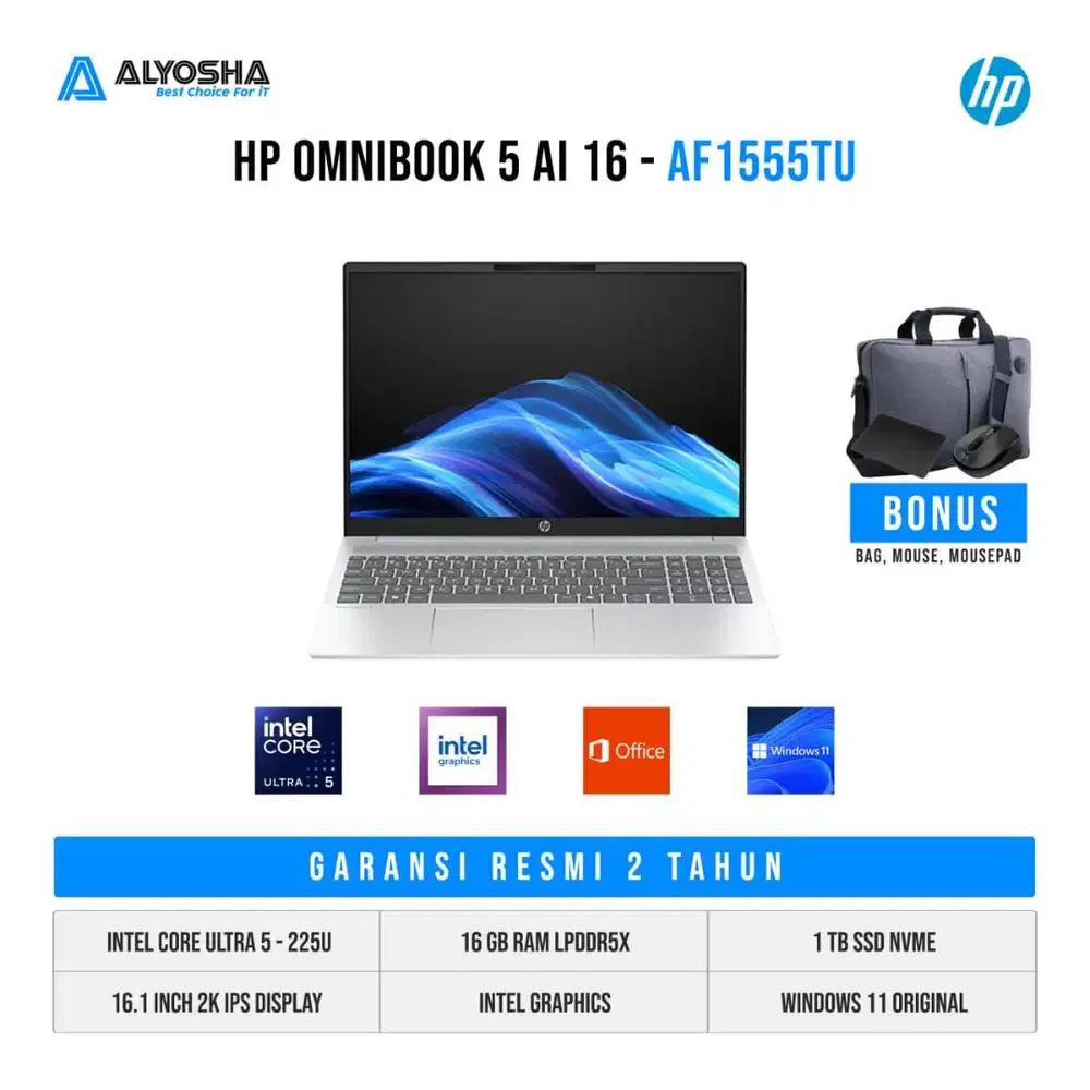 HP Omnibook 5 AI 16 AF1555TU Intel Core Ultra 5 225U 16GB SSD 1TB 16″
