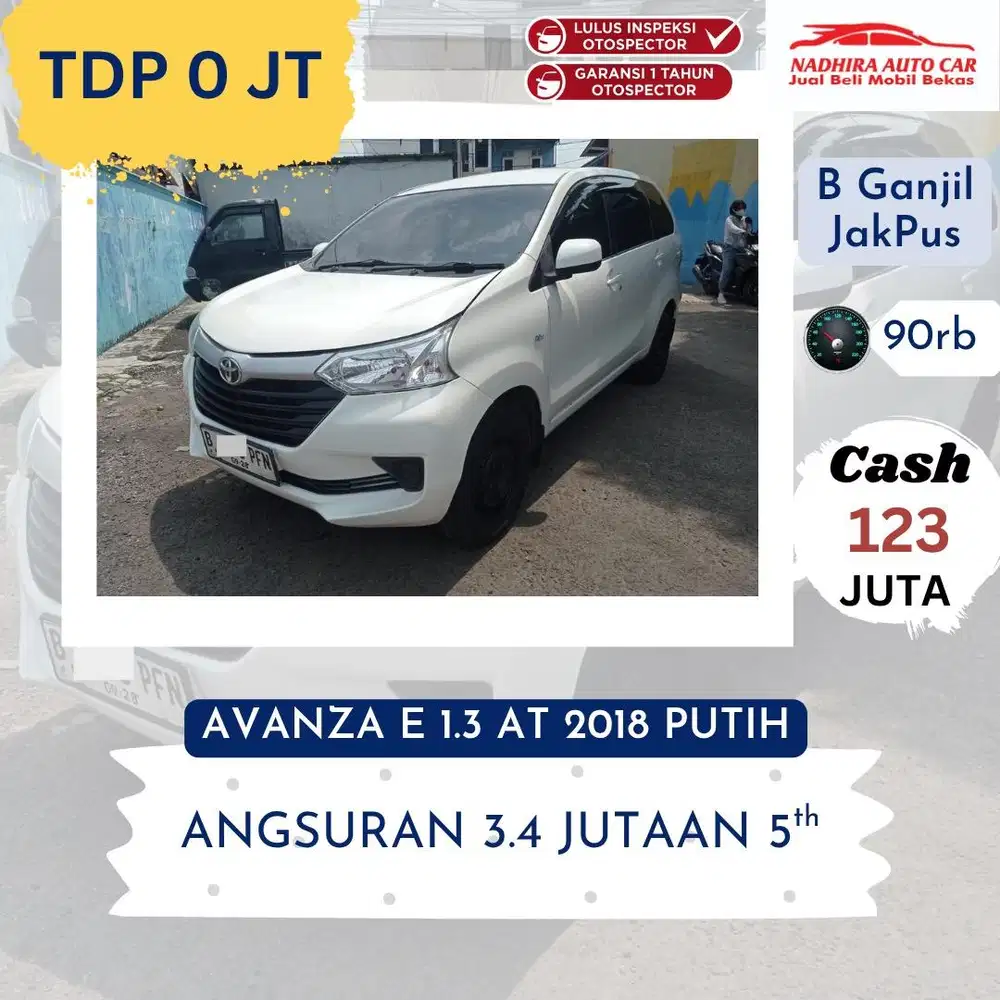 Promo TDP 0 Rupiah Avanza E 1.3 AT 2018 Putih