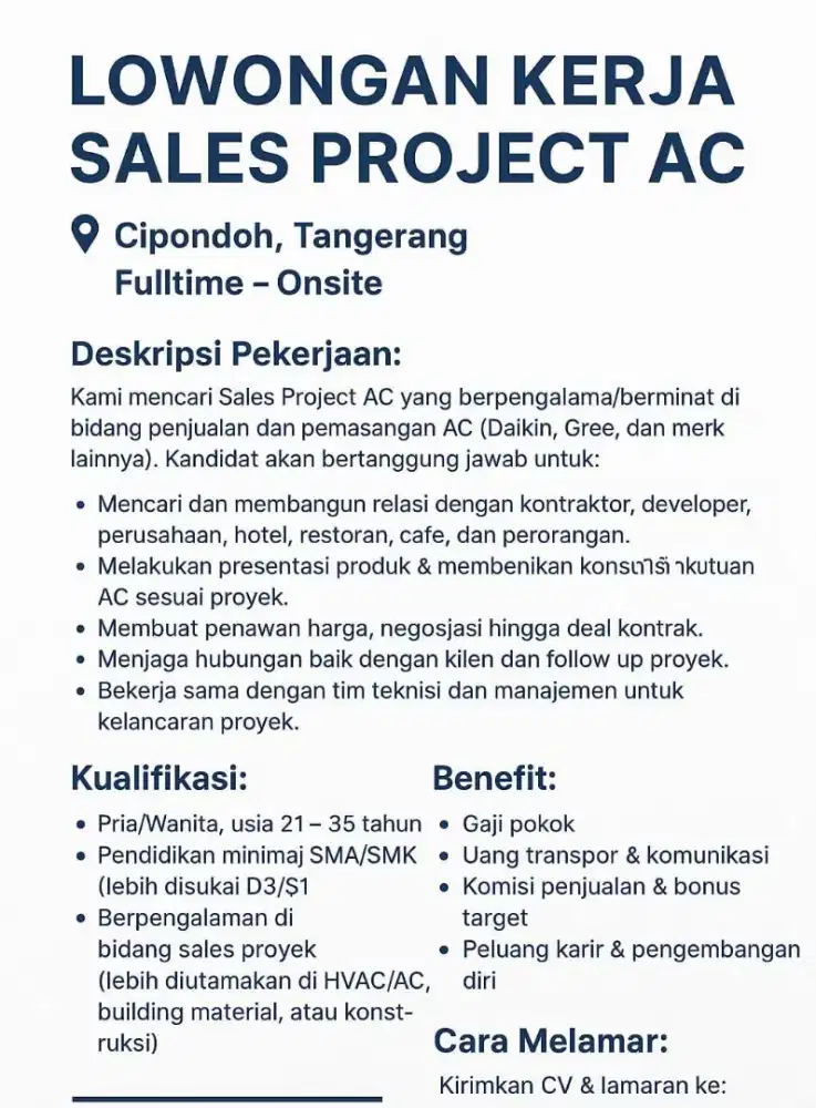 Lowongan Kerja Sales Project AC
