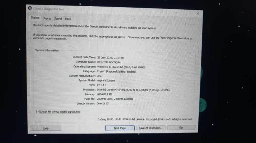 PC ACER ASPIRE C22 960 i3 10110U 4/1TB