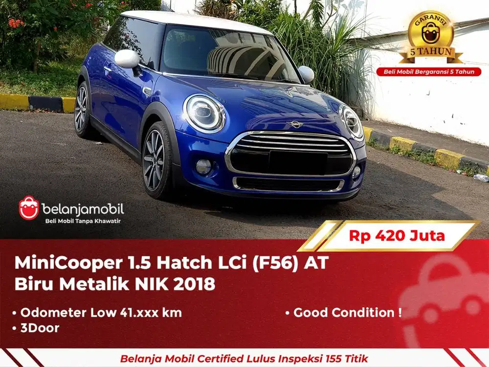 [ GARANSI 5TH ] Mini Cooper MiniCooper 1.5 LCi AT Biru 2018/2019
